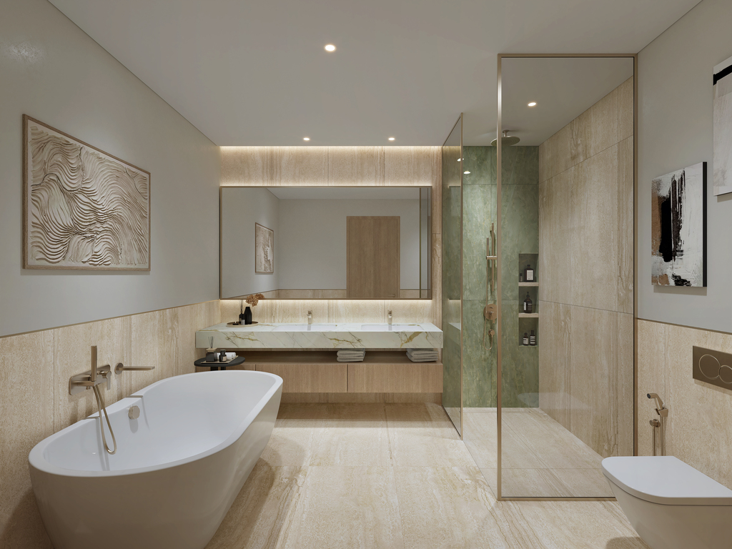 The apartment features a bright and airy living room that opens onto a private balcony