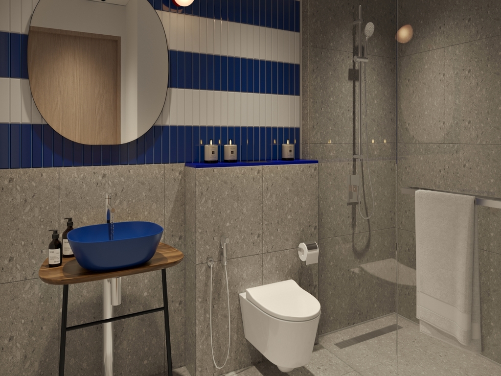 and the bathroom is fitted with a walk-in shower.