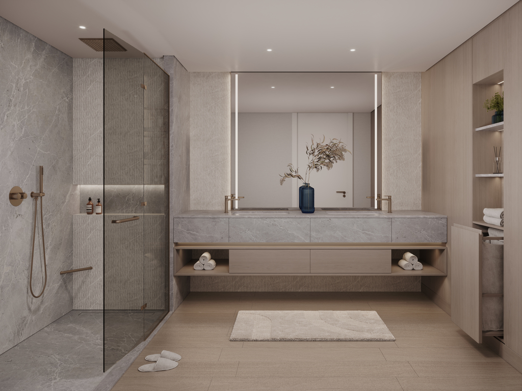 the apartment features an open-plan kitchen